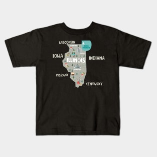 Illinois State USA Illustrated Map Kids T-Shirt